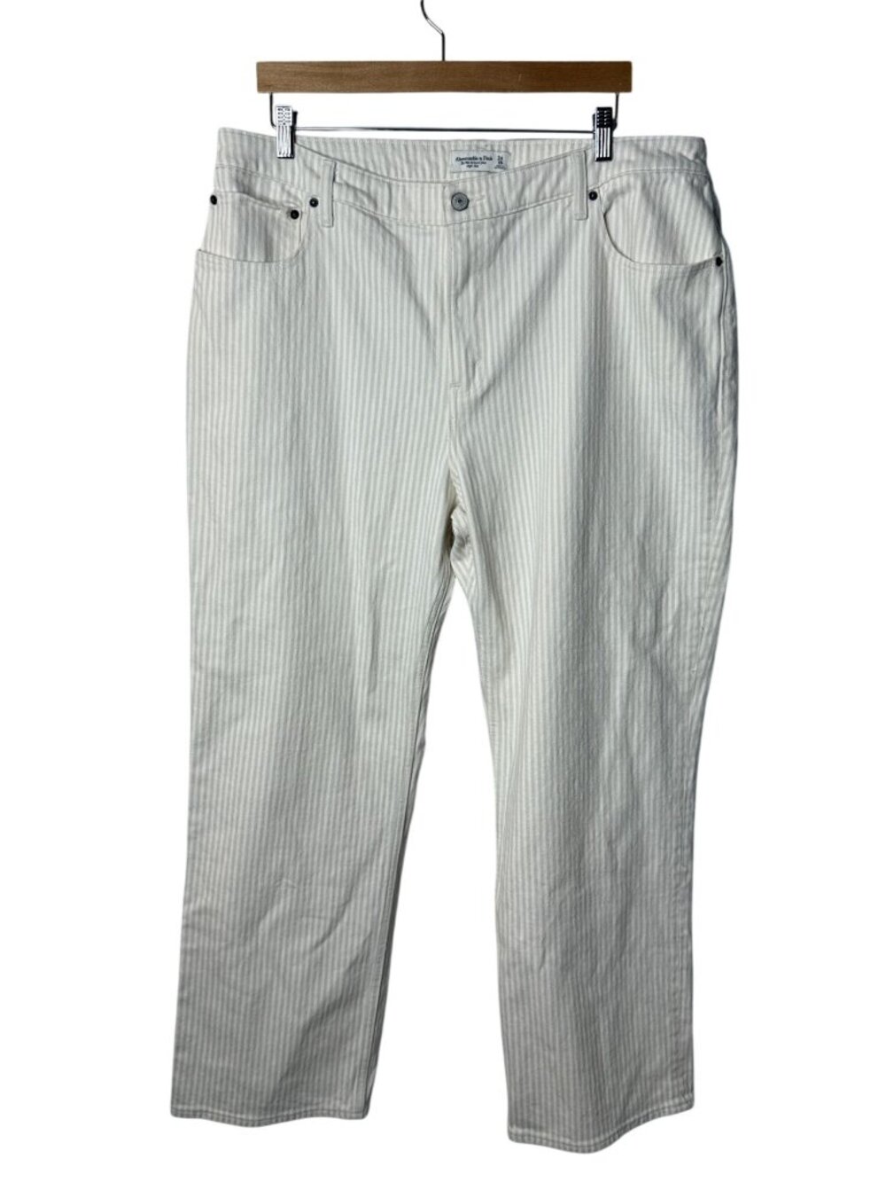 Abercrombie 90s Relaxed High Rise Jeans 34 18 Ivory Stripe NWT Flaw